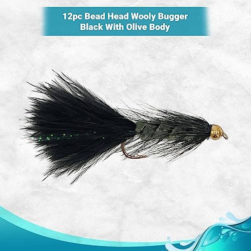 Feeder Creek Woolly Bugger Fly Fishing Flies 12pc Fly Fishing Assortment | Handmade Wet Flies for Fly Fishing in Various Patterns/Colors | Streamer Flies - Image 2