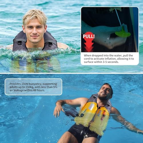 Owntop Manual Inflatable Swim Jacket, D-Ring Attachment, Storage Pocket with Zipper, 24g CO2 Cylinder Included, Low Profile for Kayak, Fishing, Paddle Sports - Image 4