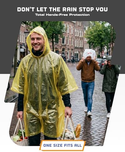 Hagon PRO Disposable Rain Ponchos for Adults, Hooded Poncho, Family 5 Pack - Image 6
