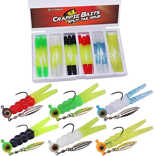Crappie Jigs and Lures Kit -135 & 40 Piece Set with Plastics, Jig Heads, Split-Tail Grub Baits - Perfect for Crappie Fishing, Panfish Lures by XFISHMAN