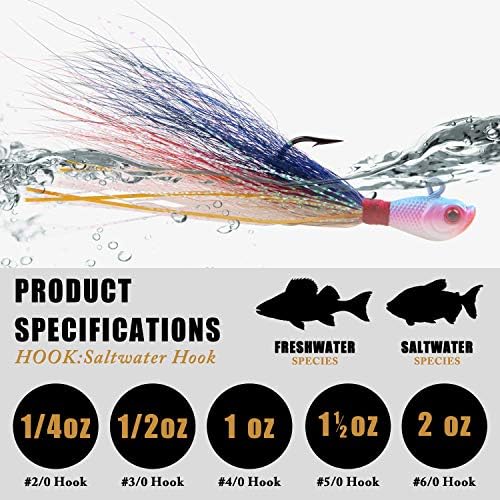 Bucktail Jigs Saltwater Lures,3/5PCS Bucktail Hair Jigs Head Fishing Lure Baits Assorted Kit for Bass Striper Bluefish Surf Fishing 1/4oz 1/2oz 1oz 1.5oz 2oz - Image 3