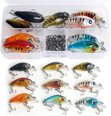 Realure 9 Pcs Minnow Bass Fishing Lures Set with Swivels, Wobbler Crankbaits with Treble Hooks, Sea Fishing Lures for Bass, Pike, Trout, Perch Lures, Hard (Mixed Colors) by Realure