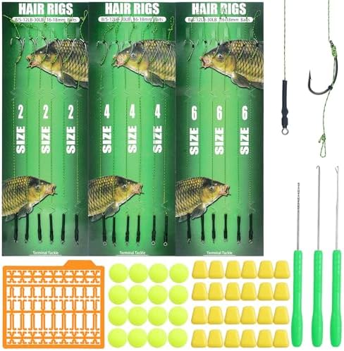 Carp Fishing Hair Rigs Kit Curved Barbed Hooks Rigs with Swivels and Boilies Corn Baits Beads Baiting Needles Tool Carp Fishing Equipment Accessories 72pcs by JOGFFDE