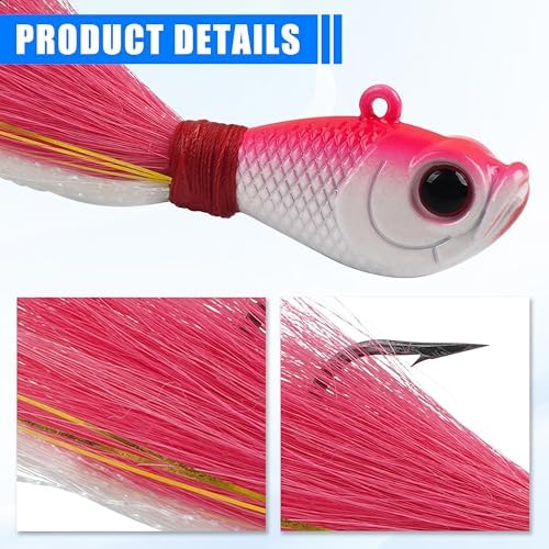Bucktail Jigs Saltwater Fishing Lures Surf Bucktail Hair Fishing Jigs Swimbait Jig Heads for Freshwater Saltwater Bass Flounder Striper Bluefish Halibut Redfish - Image 3