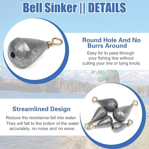 Bass Casting Sinkers Fishing Weights - 20/30pcs Bell Sinkers Drop Shot Weights with Brass Swivels for Saltwater & Freshwater - Image 2