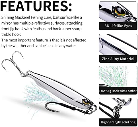 5pcs Sea Fishing Lure Jigging Spoons, Metal Sea Fishing Spinner Lure Tackle Set, Jigging Lures Metal Jigs Jigs Spoon Jig Lures for Bass Tuna Pike Salmon Trout - Image 4