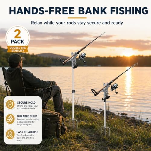 Fishing Rod Holder for Ground 2 Pack,Height Adjustable 22.4-34.3in,360 Degree Adjustable Easy Folder Rod Holder for Ground (Rod Holder -01) - Image 6