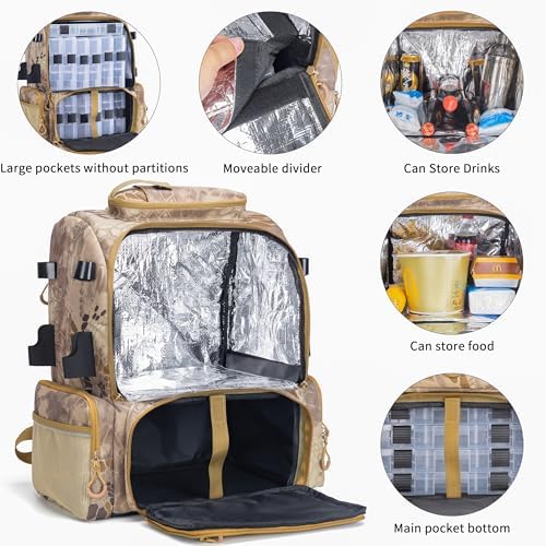 Rabjen Fishing Tackle Backpack, 45L Storage Waterproof Travel Bag Store Fishing Gear with Insulated Top Pocket - Image 2