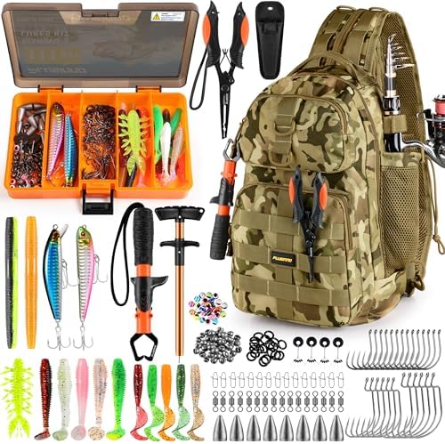 PLUSINNO Fishing Backpack with Tackle Box Fishing Gear Kit Tackle Bag by PLUSINNO