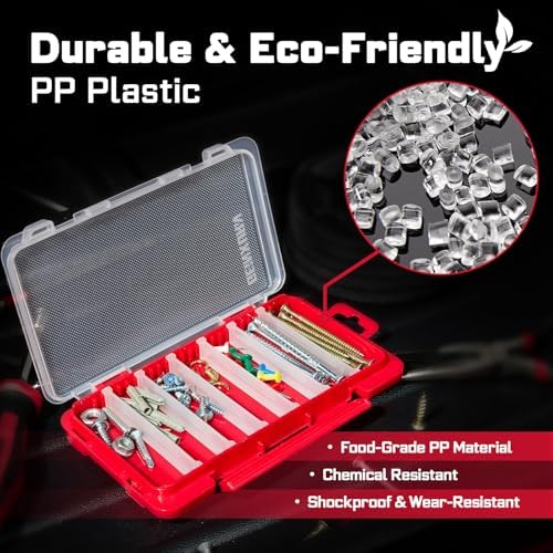 Geinxurn Small Flat Storage Parts Organizer, 2Pcs Red Portable Transparent Plastic Small Parts Tool Box with Removable Dividers, Screwdriver Bit Cases Storage(2 Pieces) - Image 6