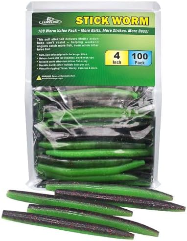 Wacky Worms Soft Plastic for Bass Fishing Lures–100 Pack 4" & 5" Stick Baits Wacky, Texas, Neko & Drop Shot Rigs–Bulk Soft Lure by LURELINK