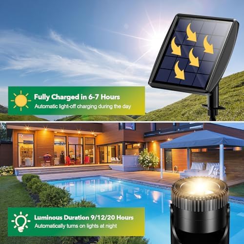 POPOSOAP Solar Pond Lights, 3-in-1 Warm White Underwater Pond Lights, IP68 Waterproof LED Landscape Spotlights for for Pond, Garden, Patio, Fountain, Pool, Waterfall Decoration(3 Head Lamp)-P63H - Image 2