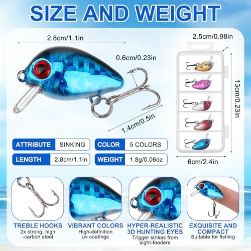 Skylety Mini Bass Fishing Lures Crankbaits Hard Baits with Box - Image 2