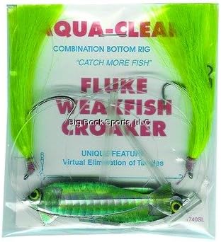 Aqua-Clear Hi-Lo Fishing Rig Teaser Lure, Saltwater Fishing Rig for Flounder Fluke Sea Trout Croaker, 3/0 Wide Gap Hook, 40lb Mono Leader, T Standoff, Hair Teaser, Holographic Minnow by AQUA-CLEAR