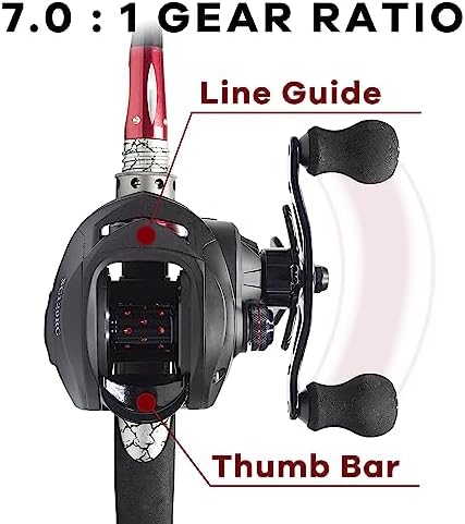 FISHDROPS Baitcaster Reels, 9+1BB, CNC Aluminum Spool, Magnetic Brake System Bait Caster Reel High Speed Gear Ratio 7.0:1 Ultra Smooth Low Profile Baitcasting Fishing Reel - Image 3