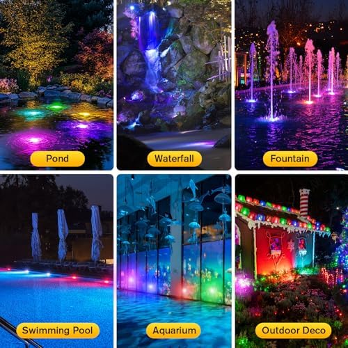 POPOSOAP RGB Underwater Pond Lights with Timer, 20 Colors Dimmable Submersible Led Fountain Lights with IP68 Waterproof, Support Remote Control for Outdoor Ponds Aquarium Garden Pool (6 Headlamps) - Image 4