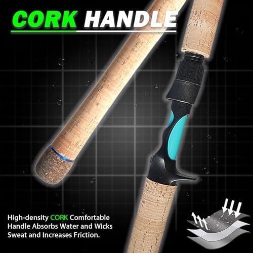 Medium Heavy Spinning Fishing Rod, 7' & 7'6" Carbon Graphite & Fiberglass Composite Rod, EVA Split Grip, Boat Rod for Bass, Trout, Catfish, Walleye, Saltwater & Freshwater Fishing - Image 3