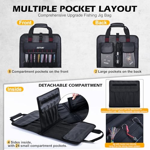 Goture Fishing Jig Bag, 34 Mesh Pocket Detachable Lure Storage Bag - Image 3