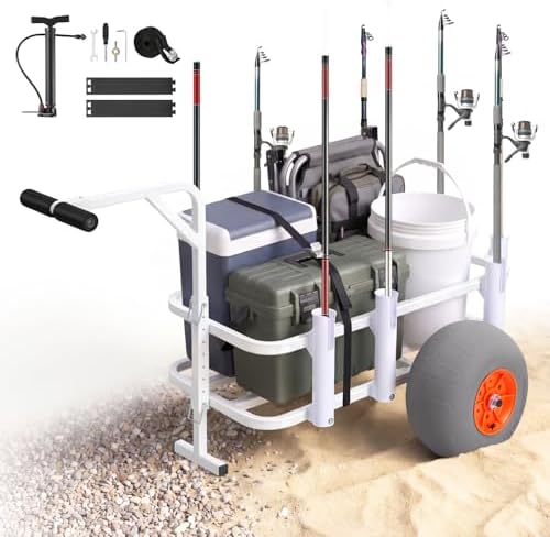 VEVOR Beach Fishing Cart, 300 lbs Load Capacity, Fishing Cart Wagon with Heavy-Duty Aluminum Alloy Frame, 13-Inch All-Terrain PU Balloon Tires, 8 Rod Holders, for Outdoor Activities Camping Picnic by VEVOR