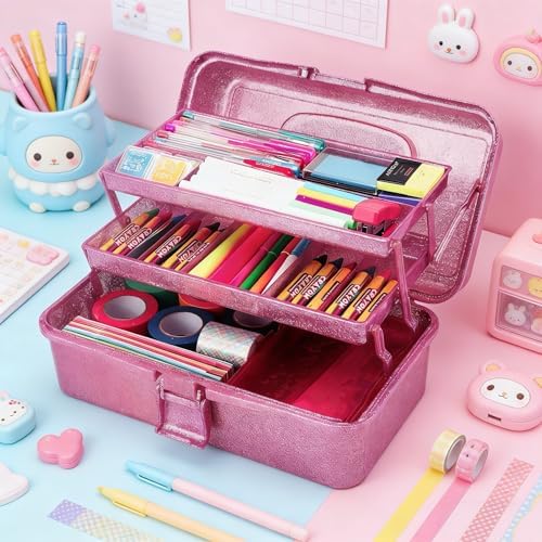 Glitter Purple 3 Layer Craft Storage Box, Purple Tackle Box Organizer - Image 4