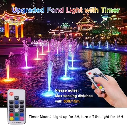 POPOSOAP RGB Underwater Pond Lights with Timer, 20 Colors Dimmable Submersible Led Fountain Lights with IP68 Waterproof, Support Remote Control for Outdoor Ponds Aquarium Garden Pool (6 Headlamps) - Image 2