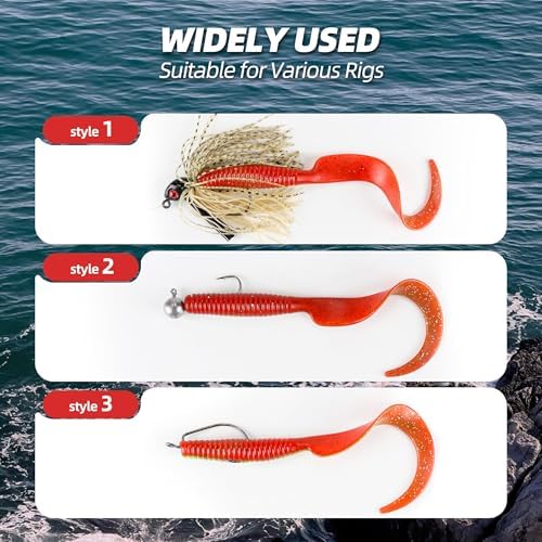 Curly Style Tail Worms Fishing Lures – Realistic Wavy Tail Soft Bait Grub Swimbaits for Saltwater & Freshwater Fishing, Available in 4 Inch & 6 Inch, Perfect for Bass, Trout, Crappie, & More - Image 5