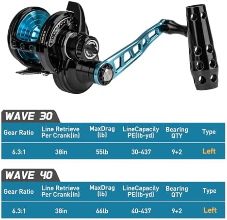 THKFISH Slow Pitch Jigging Reel, 55lbs Max Drag 6.3:1,9+2 Stainless BB Lever Drag Saltwater Heavy Duty Trolling Reel Slow Jigging Reel Saltwater Fishing - Image 5