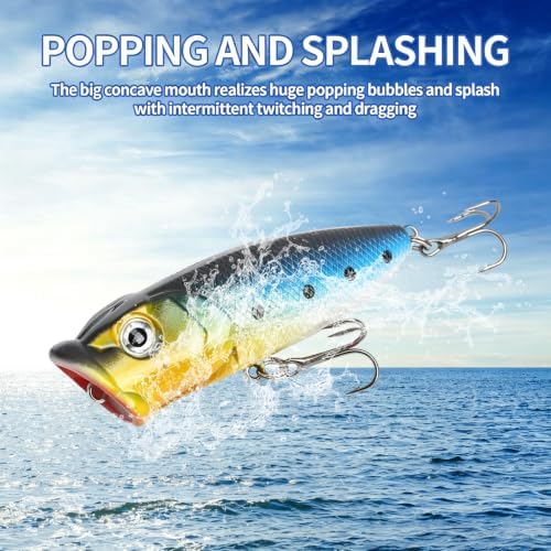 Large Top Water Popper Lure: 2pcs 3D Eyes Tuna Popper Saltwater Fishing Lures for Surf Fishing Gt Tuna Kingfish Large Predator Fish - Image 5