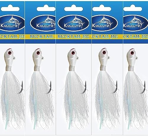 KMUCUTIE 5 pcs bucktail Jigs Saltwater or Freshwater Bait,for bass flounder fluke Striper Fishing Lure - Image 6