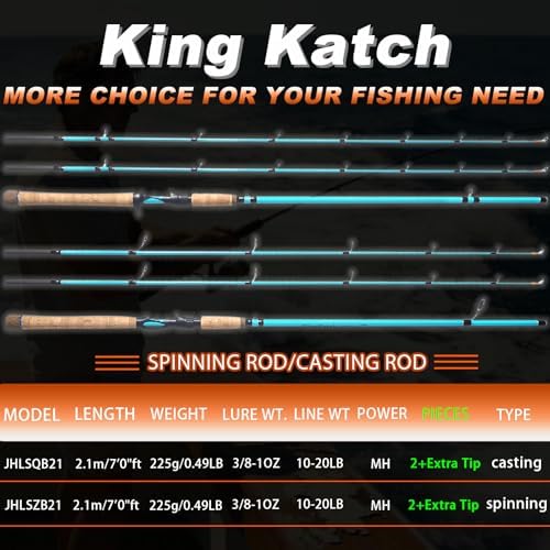 Medium Heavy Spinning Fishing Rod, 7' & 7'6" Carbon Graphite & Fiberglass Composite Rod, EVA Split Grip, Boat Rod for Bass, Trout, Catfish, Walleye, Saltwater & Freshwater Fishing - Image 5