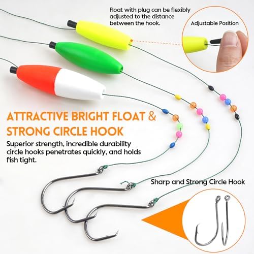 Catfish Rig Catfishing Tackle Making Kit Santee Cooper Rig with Catfish Floats Rattling Line Float Lures Peg Float Bobbers Catfish Hooks Swivels Catfish Sinker Weights Fishing Rattle Bells - Image 5