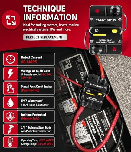 1865120 MKR-28 Trolling Motor Plug and Receptacle with 1865115 MKR-27 Circuit Breaker 60 AMP for 12V/24V/ 36V/48V Trolling Motor Freshwater and Saltwater - Image 6