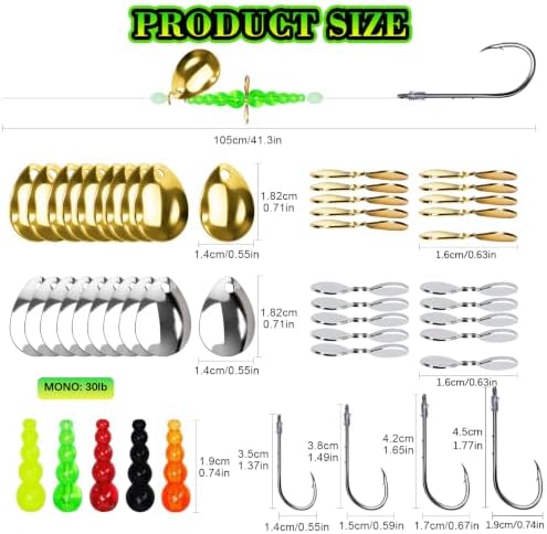 Walleye Spinner Rig 10 Pcs, Hand-Tied Crawler Harness with Colorado Blades & Baitholder Hooks – 41" 30lb Mono Leader for Freshwater Walleye Fishing - Image 2