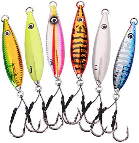 Calissa Offshore Tackle Fast Fall Jig 80g 150g 250g 300LBS Assist Hooks 3/0 Butterfly - Vertical Speed Lure Slow Pitch Flat - Glow Color Painted on Both Sides by CalissaOffshoreTackle