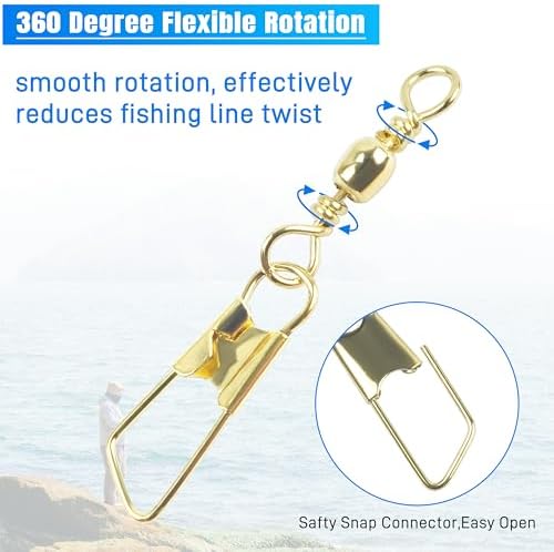AGOOL Fishing Swivels Snaps, 60/120pcs Barrel Swivels with Nice Snaps Gold High Strength Solid Rings Line Lures Connector Fishing Tackle Accessories - Image 6