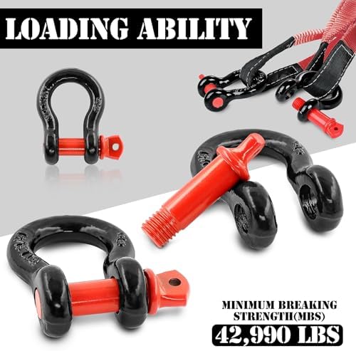 5/8" D Ring Shackle with 3/4" Screw Pin, 3.25T Working Load Limit (WLL) / 19.5T (42,990 lb) Minimum Breaking Strength (MBS) for Tow Strap Winch, Off-Road Vehicle Recovery (Black/Red, 2 Pack) - Image 3