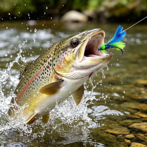 Fly Fishing Flies Assortment Kit Dry Wet Nyphms Tenkara Popper Streamer Woolly Bugger for Trout Bass Salmon Steelhead with Fly Box for Outside - Image 5