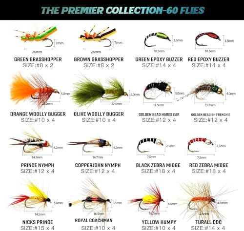 Fly Fishing Flies Kit, Dry Wet Nymph, Sizes 8-18, Trout Bass Panfish - Image 2