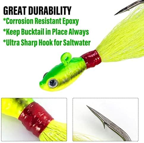Dr.Fish 3 Pack Bucktail Jig Lure Hair Jig Saltwater Freshwater Lures Surf Fishing Bass Flounder Striper Bluefish Halibut Redfish - Image 5