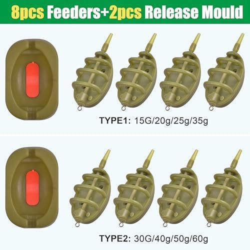 Carp Fishing Method Feeder Set 4 Inline Method Feeders with 1 Quick Release Carp Fishing Equipment Tackle for Baits Holder Tool - Image 2