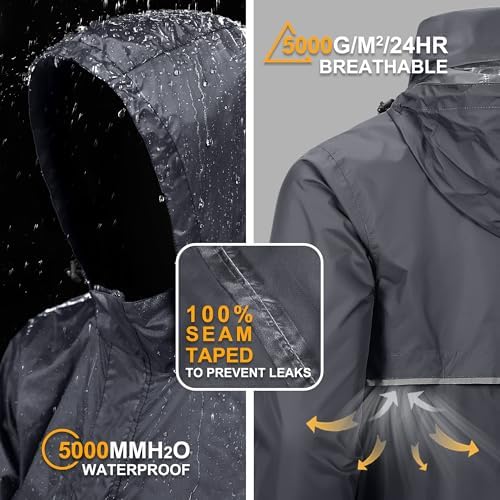 Outdoor Ventures Men's Rain Jacket Waterproof Lightweight Packable Pullover - Image 2