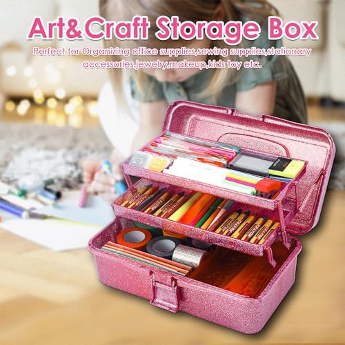 Glitter Purple 3 Layer Craft Storage Box, Purple Tackle Box Organizer - Image 6