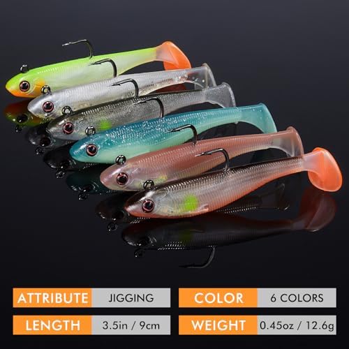 TRUSCEND Shadtale Easy Catch Soft Fishing Lures with BKK Hooks - Trembly Sinking and Vibrating Swim for More Bites, Pre-Rigged Swimbaits for Bass, Trout, Crappie, Walleye, Freshwater Saltwater Fishing - Image 6
