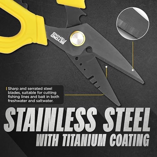 Beyond Fishing 6.5" Pro Fishing Shears Dual Serrated Blades, Fishing Braided Line Scissors with Titanium Coating, Non-Slip Grip & Multifunction Tool, Includes Hard Molded Locking Sheath - Image 5