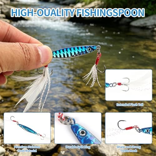 Jigs Fishing Lures Lead Spoons: Saltwater Fishing Micro Jigging Bait with Ultra-Sharp Hooks for Bass Tuna Salmon Grouper - Image 3