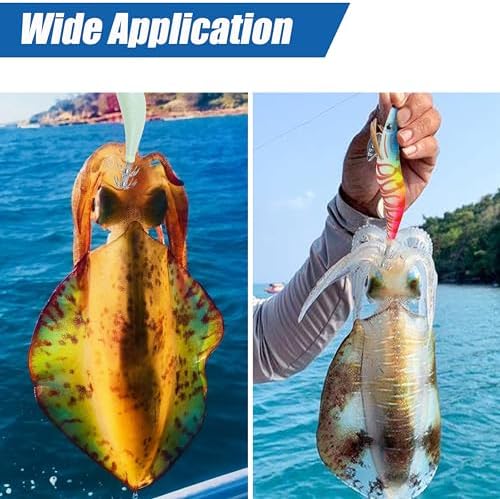 Glow Squid Jig Saltwater Squid Lures, 5/10pcs Luminous Squid Jig Hooks Shrimp Prawn Lures Fluorescent Cuttlefish Sleeve Octopus Jigs Artificial Baits Night Fishing Tackle Size 2.5# 3# 3.5# - Image 6