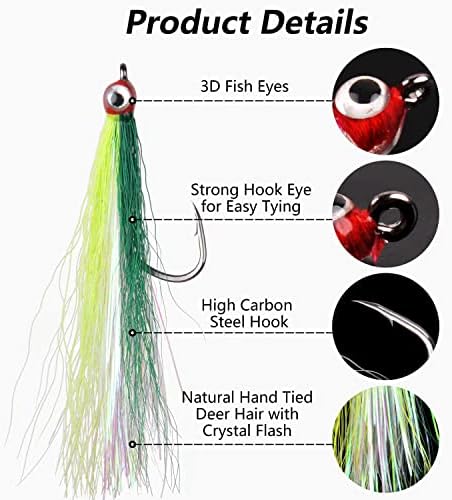 Clouser Minnow Fishing Flies, 10pcs Saltwater Fly Fishing Lures Hand Tied Clouser Minnow Fly Streamer Hooks for Bass Striper Flounder Saltwater Freshwater - Image 2