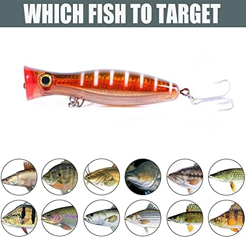 Popper Fishing Lure, JAZALIC Topwater Popper Lures 3D Eyes Fishing Accessories for Saltwater Surface Casting and Freshwater Surface Fishing, Gt Tuna Kingfish Large Predator Fish (5.11in, 1.48Oz) - Image 5