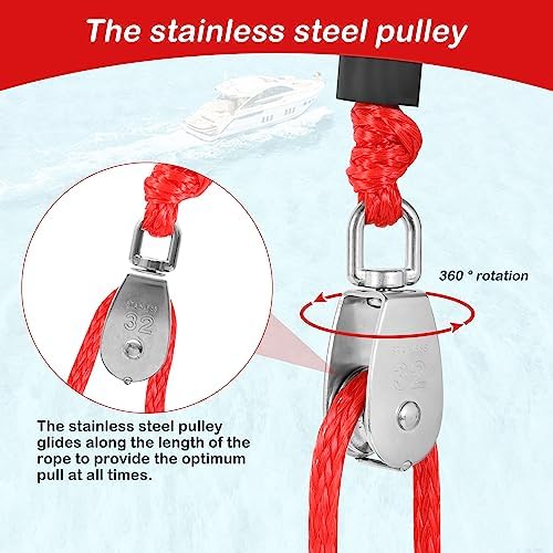 Heavy Duty Boat Tow Harness, Floating Ski Tow Boat Harness with Stainless Steel Hooks, Pulley and Float, Self Centering Tube Rope Tow Harness for Tubing, Water Skiing, Wakeboarding - Image 5