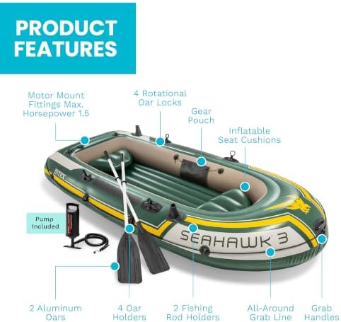 INTEX 68347EP Seahawk 2 Inflatable Boat Set: Includes Deluxe 48in Boat Oars and High-Output Pump - SuperStrong PVC - Fishing Rod Holders - 2-Person - 520lb Weight Capacity - Image 5